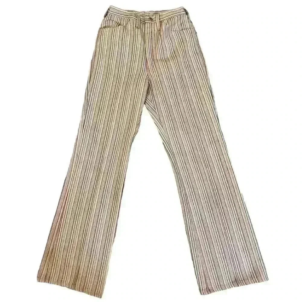 Vintage Unisex Jeans Multicolored Striped Straight Denim High Waist 22x28
